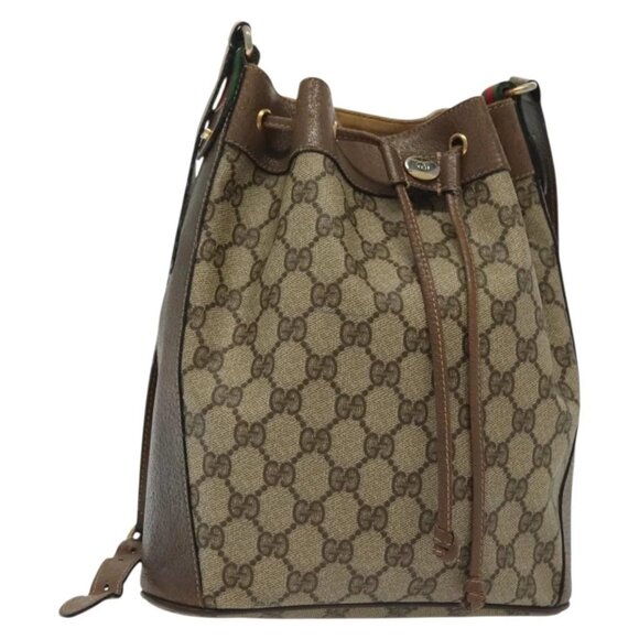 GUCCI GG Supreme Web Sherry Line Bag PVC Beige Gold 41 02 034 Auth 139660 - Picture 2 of 16